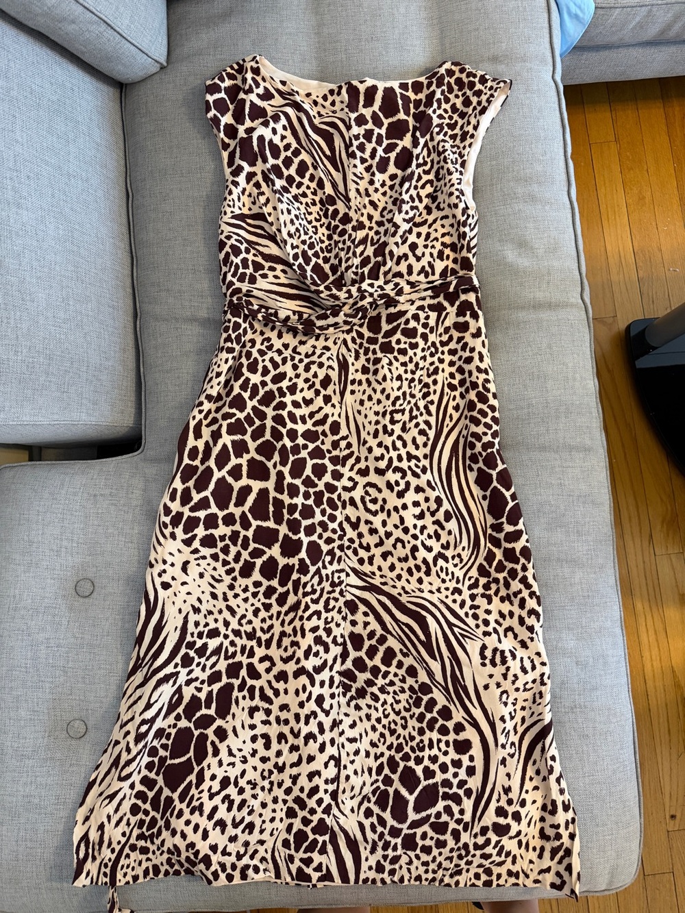 Ann Taylor Brown and Cream Animal-Print Sleeveless Midi Dress